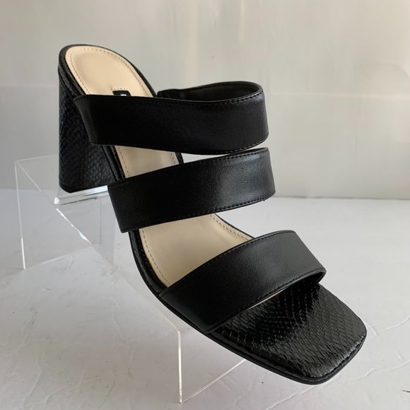 Nine West Lora Black Leather Open Toe Snake Print Sandals Heels - Sz 10 M - NEW - Picture 2 of 8